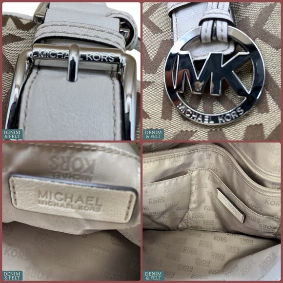 Michael Kors MK Logo Canvas Satchel with Cream Leather Trim & Charm Tote Bag - Picture 16 of 16